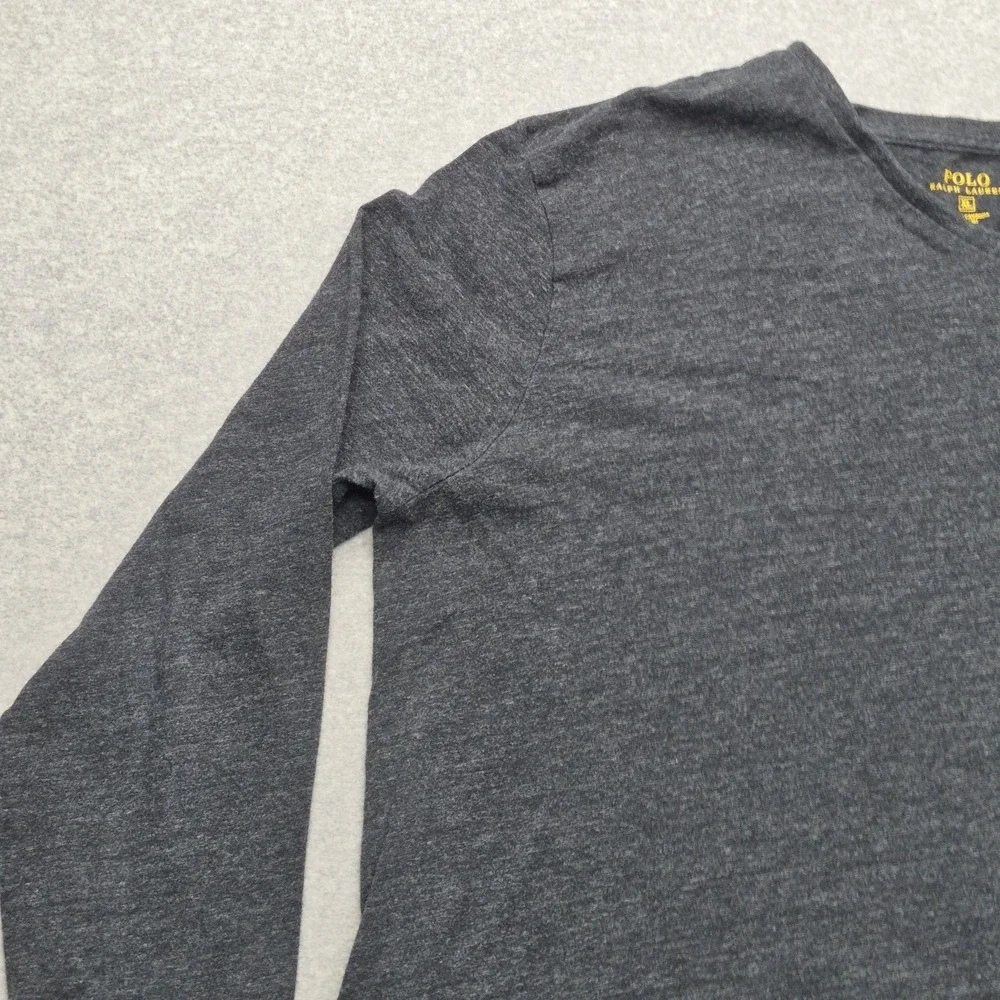Polo Ralph Lauren Shirt Mens XL Charcoal Gray Cotton V-Neck Long Sleeve EUC